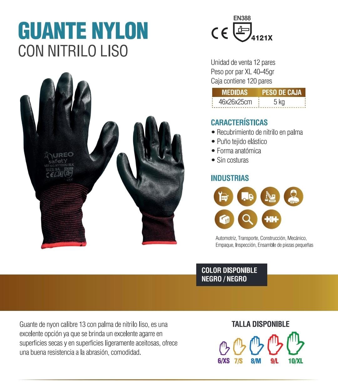 Guante  UREO nylon con palma de nitrilo